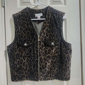 Vintage Gotcha Covered Leopard Print Cotton Zip Vest Womens L Made USA